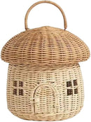 Rattan Mushroom Basket with Lid and Handle | Woven Décor