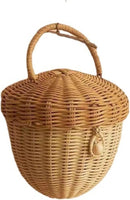 Acorn Rattan Storage Basket with Lid | Woven Organizer