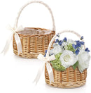 Set of 2 Wicker Baskets with Handles & Ribbon