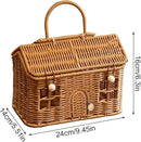 House-Shaped Woven Basket with Lid & Handle