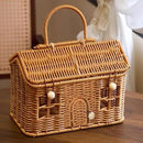 House-Shaped Woven Basket with Lid & Handle