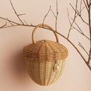 Acorn Rattan Storage Basket with Lid | Woven Organizer