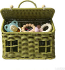House-Shaped Woven Basket with Lid & Handle