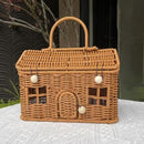 House-Shaped Woven Basket with Lid & Handle