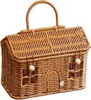 House-Shaped Woven Basket with Lid & Handle