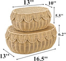 Set of 2 Wicker Storage Baskets with Lids | Scalloped