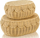 Set of 2 Wicker Storage Baskets with Lids | Scalloped